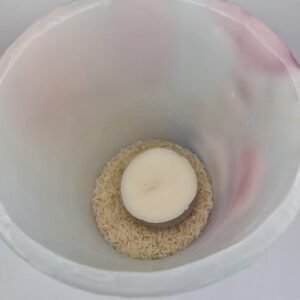 Grey and Sky Blue Candle Lantern – Pink and White Flowers - Image 3