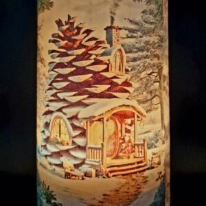 Winter Candle Lantern – Pinecone House in the Snow - Image 4